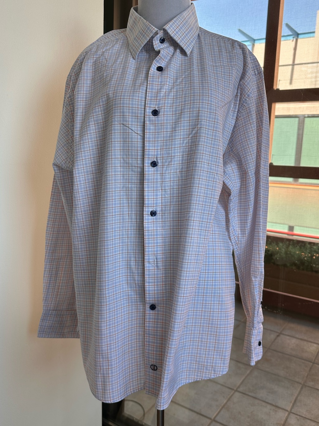 David Donahue Light Blue And White Plaid Dress Shirt